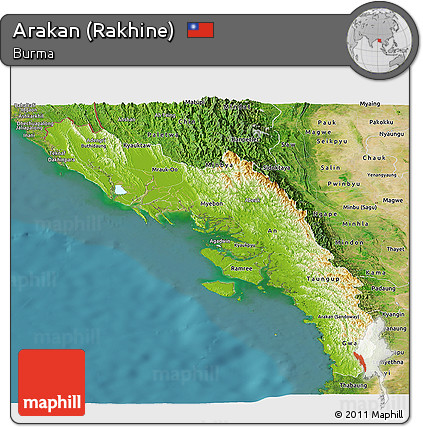 Physical Panoramic Map of Arakan (Rakhine), satellite outside