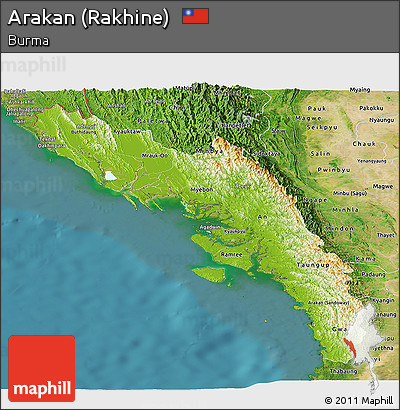 Physical Panoramic Map of Arakan (Rakhine), satellite outside