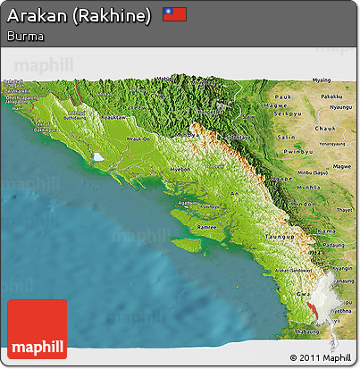 Physical Panoramic Map of Arakan (Rakhine), satellite outside