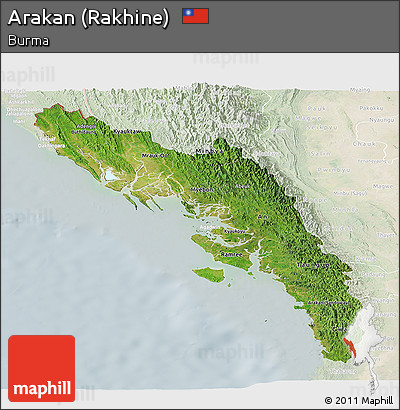 Satellite Panoramic Map of Arakan (Rakhine), lighten