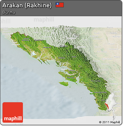 Satellite Panoramic Map of Arakan (Rakhine), lighten