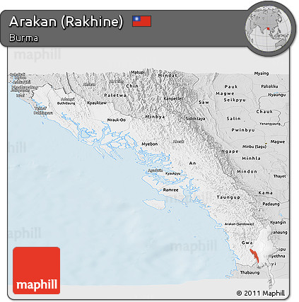 Silver Style Panoramic Map of Arakan (Rakhine)