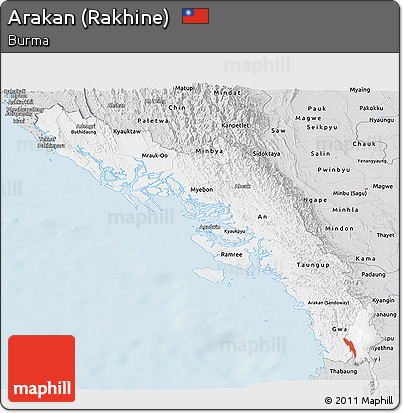 Silver Style Panoramic Map of Arakan (Rakhine)