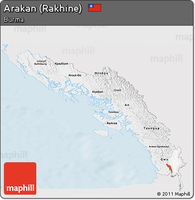 Silver Style Panoramic Map of Arakan (Rakhine), single color outside