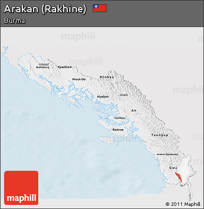 Silver Style Panoramic Map of Arakan (Rakhine), single color outside
