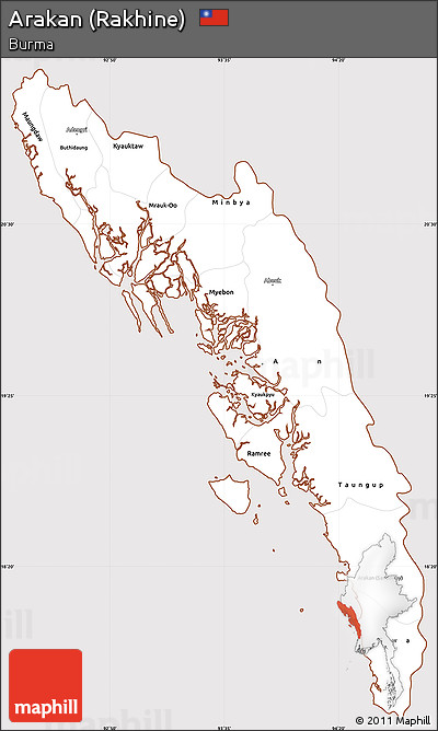 Classic Style Simple Map of Arakan (Rakhine), cropped outside