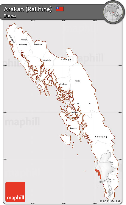 Classic Style Simple Map of Arakan (Rakhine), cropped outside