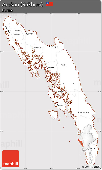 Classic Style Simple Map of Arakan (Rakhine), cropped outside
