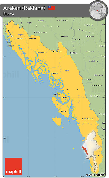 Savanna Style Simple Map of Arakan (Rakhine)