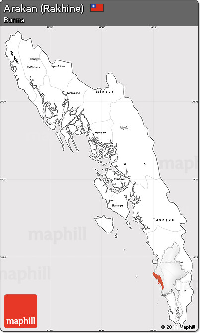 Silver Style Simple Map of Arakan (Rakhine), cropped outside