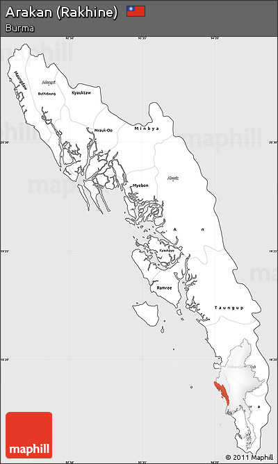 Silver Style Simple Map of Arakan (Rakhine), cropped outside