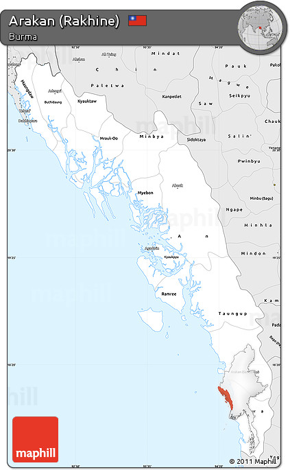 Silver Style Simple Map of Arakan (Rakhine)
