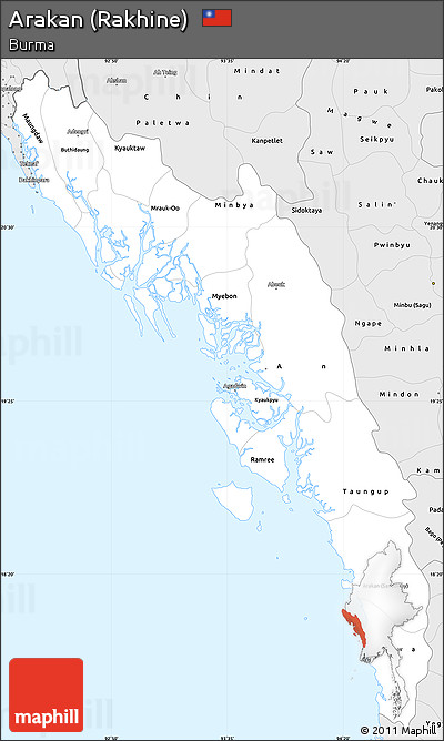 Silver Style Simple Map of Arakan (Rakhine)