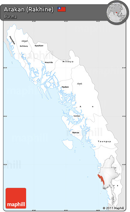 Silver Style Simple Map of Arakan (Rakhine), single color outside