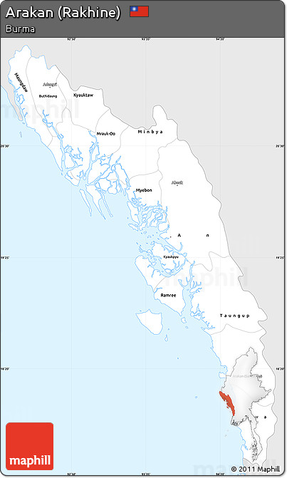 Silver Style Simple Map of Arakan (Rakhine), single color outside