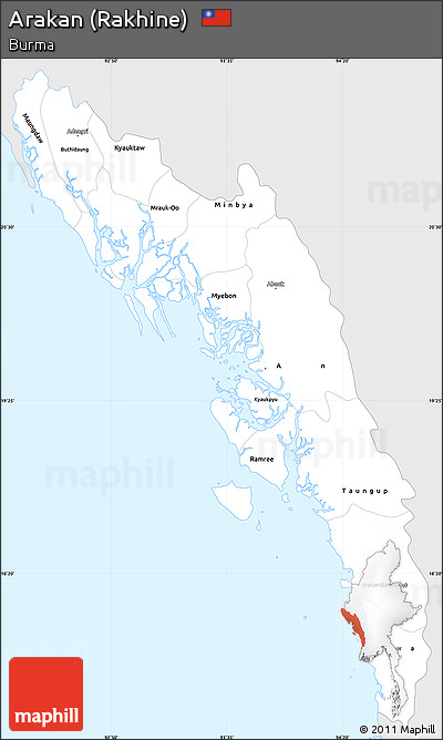 Silver Style Simple Map of Arakan (Rakhine), single color outside
