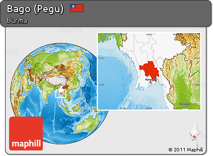 Physical Location Map of Bago (Pegu), highlighted country