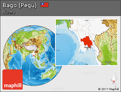 Physical Location Map of Bago (Pegu), highlighted country