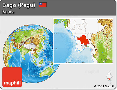 Physical Location Map of Bago (Pegu), highlighted country