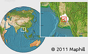 Satellite Location Map of Minhla, highlighted parent region