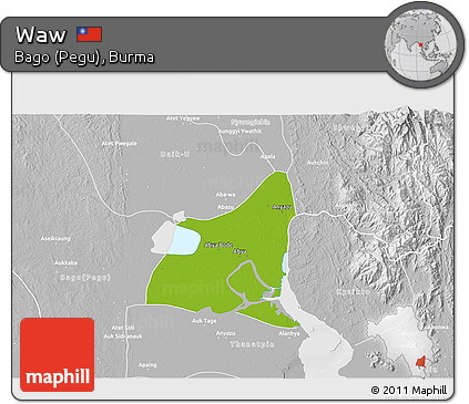 Physical 3D Map of Waw, lighten, desaturated