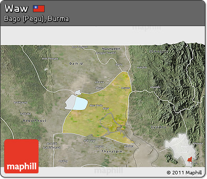 Satellite 3D Map of Waw, semi-desaturated