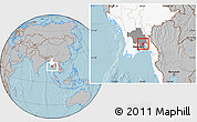 Gray Location Map of Waw, highlighted country, highlighted parent region, hill shading