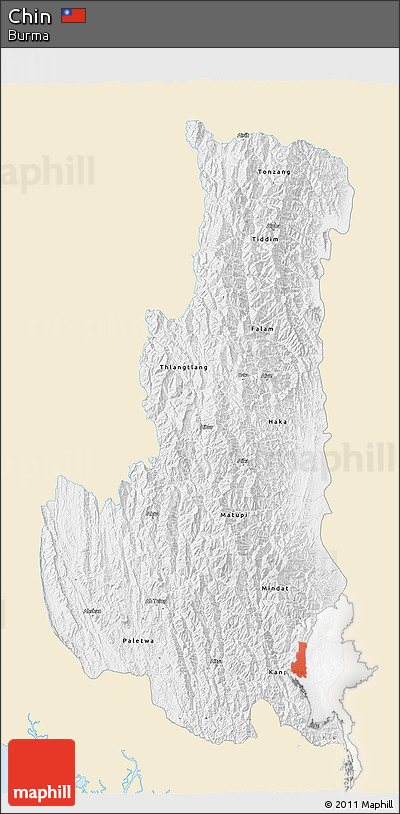Classic Style 3D Map of Chin, single color outside