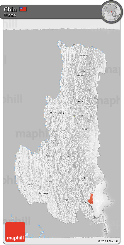 Gray 3D Map of Chin, single color outside