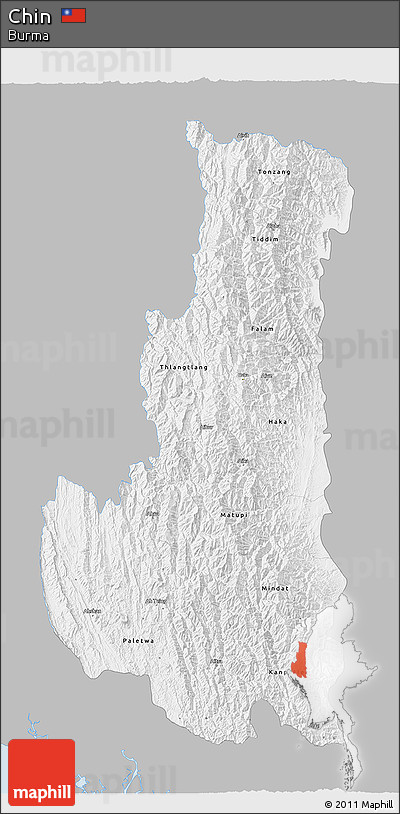 Gray 3D Map of Chin, single color outside