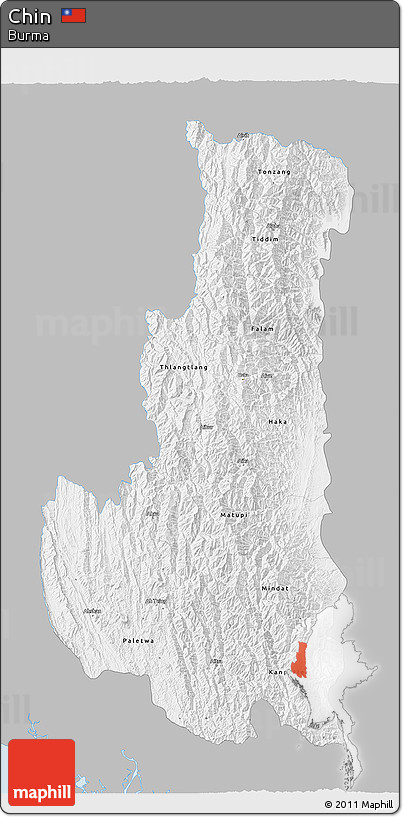 Gray 3D Map of Chin, single color outside
