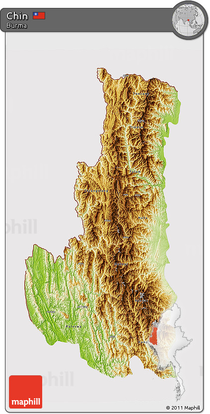 Physical 3D Map of Chin, cropped outside