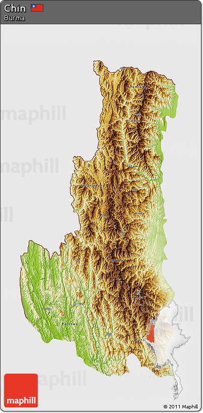 Physical 3D Map of Chin, cropped outside