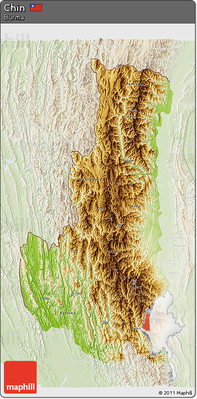 Physical 3D Map of Chin, lighten