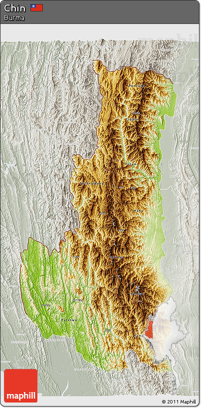 Physical 3D Map of Chin, lighten, semi-desaturated