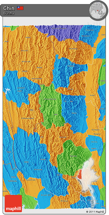Political 3D Map of Chin