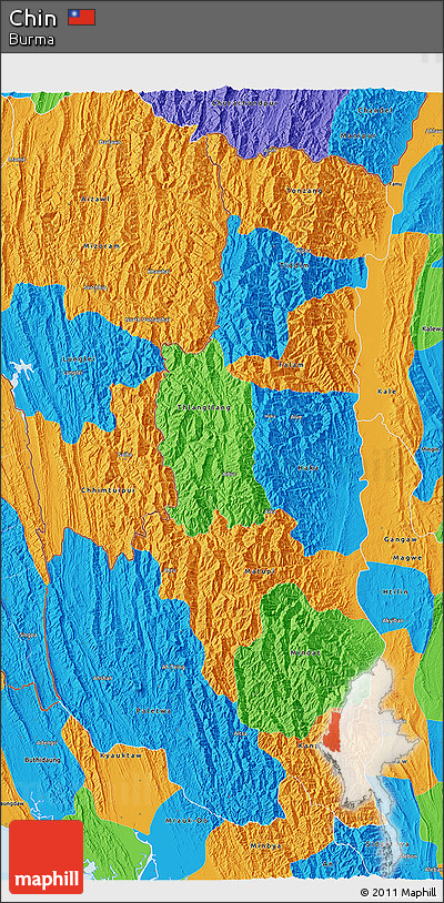 Political 3D Map of Chin