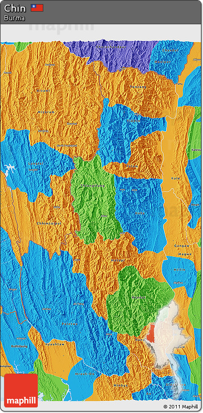 Political 3D Map of Chin