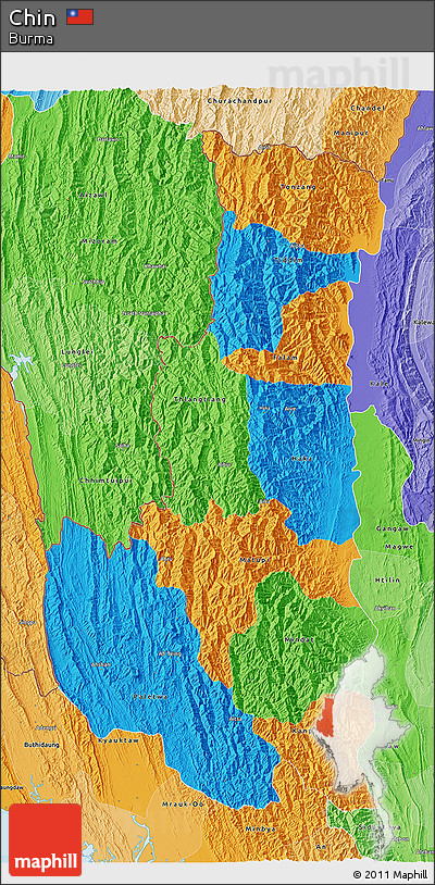 Political 3D Map of Chin, political shades outside
