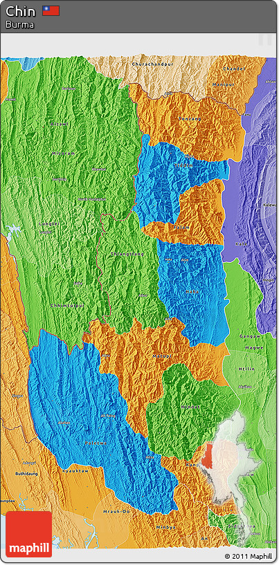 Political 3D Map of Chin, political shades outside