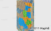 Political 3D Map of Chin, semi-desaturated