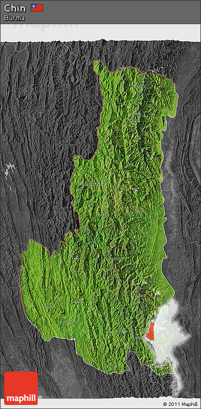 Satellite 3D Map of Chin, darken, desaturated