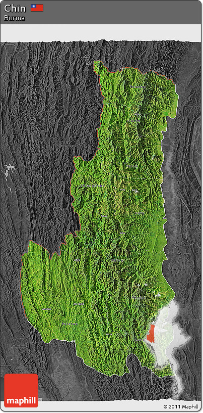 Satellite 3D Map of Chin, darken, desaturated