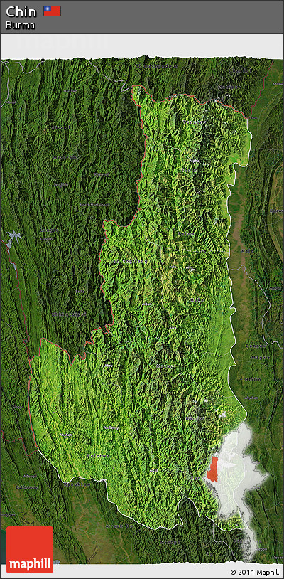 Satellite 3D Map of Chin, darken