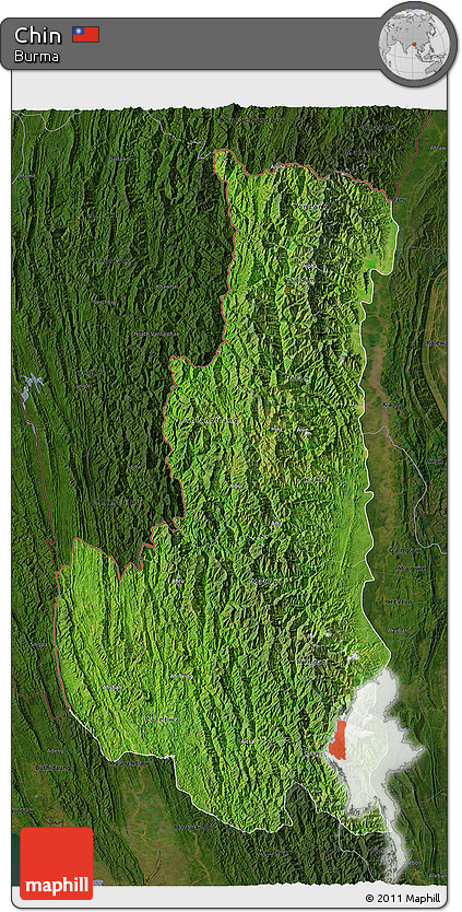 Satellite 3D Map of Chin, darken