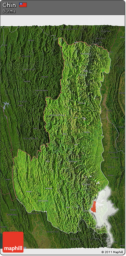 Satellite 3D Map of Chin, darken
