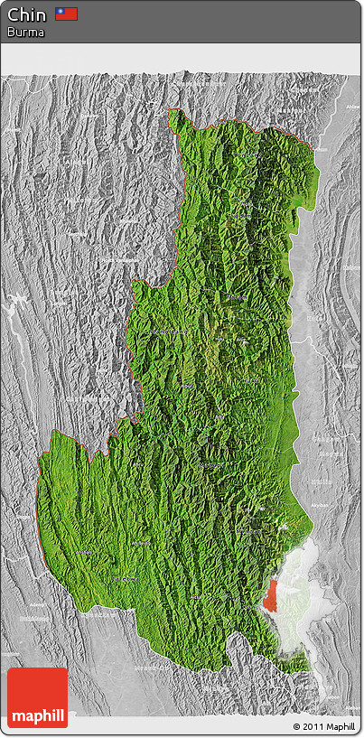 Satellite 3D Map of Chin, lighten, desaturated