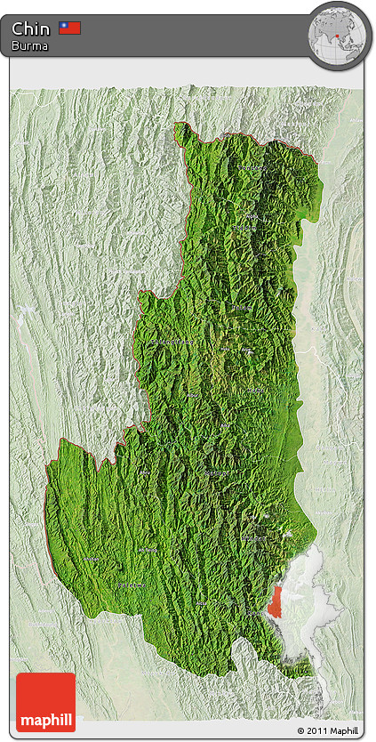 Satellite 3D Map of Chin, lighten