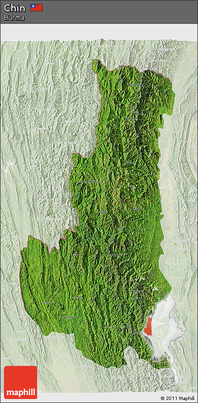 Satellite 3D Map of Chin, lighten