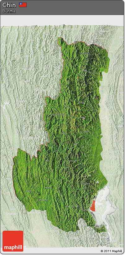 Satellite 3D Map of Chin, lighten